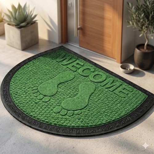 Image of Heavy Duty Front Door Mat 45 x 75 cm, Outdoor Indoor Welcome Mat, Non Slip Dirt Trapper Entrance Rug for Entryway, Patio & Porch,Washable Low Profile Foot Mat (Green Foot Mat 45 x 75 Cm)