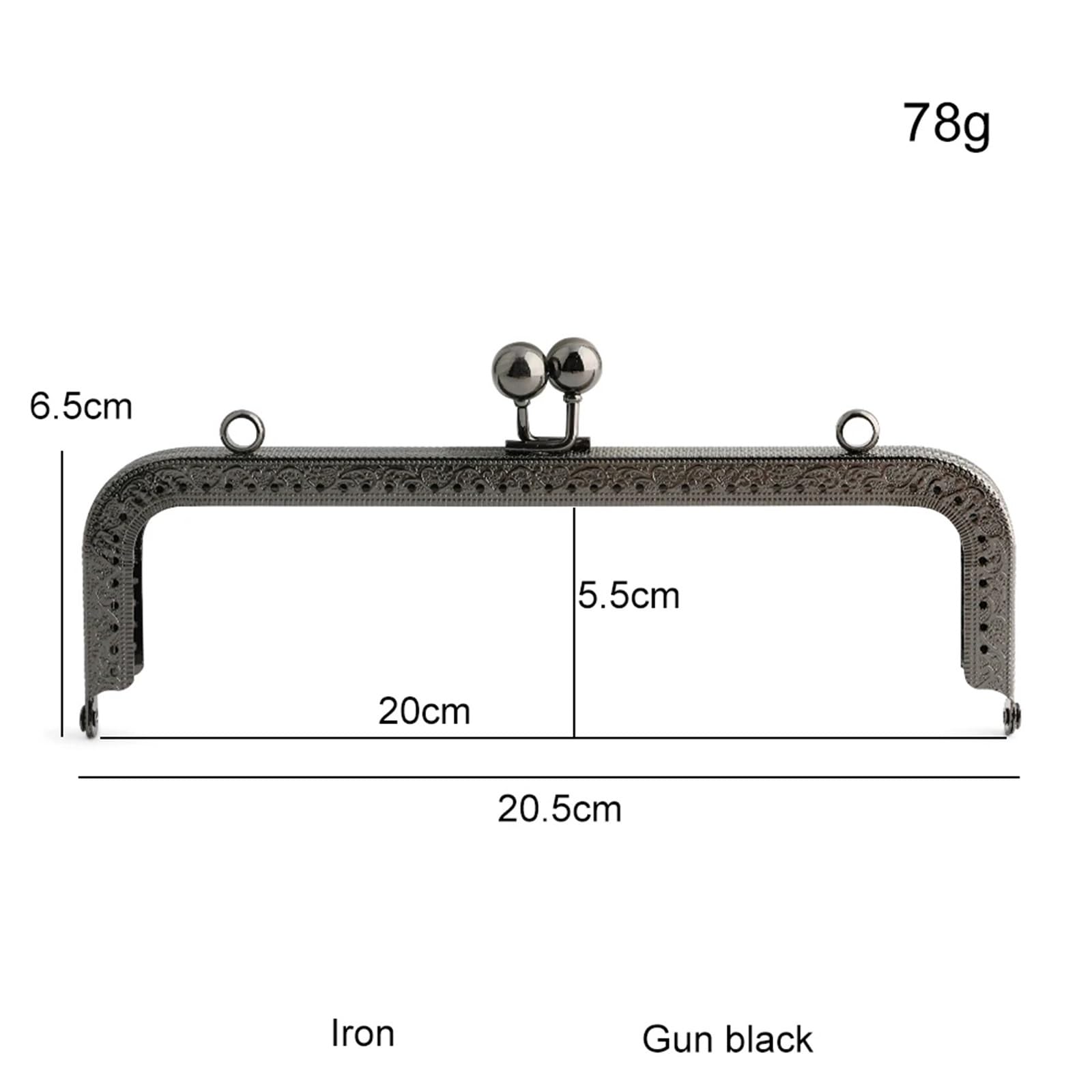 Zrób to sama, metalowa półka torebki, pocałunek i Kwadratowa wytłoczona metalowa ramka na torebkę Zapięcie pocałunek Koralik 20,5 x 6,5 cm 10 szt. Wielokolorowy(Schwarz)