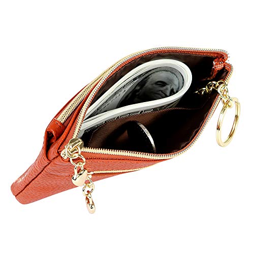 Image of Women's Genuine Leather Coin Purse Zipper Pocket Size Pouch Change Wallet, Brown