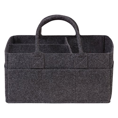 Image of Sammy & Lou Collapsible Charcoal Gray Felt Storage Caddy, Divided Design To Keep Diapers, Wipes And Changing Items Organized, Two Handles, 11.5 in x 6 in x 8 in