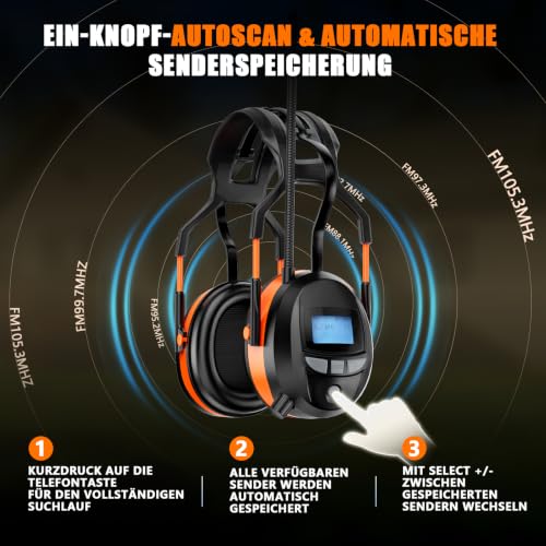 Gardtech Protection Auditive avec Radio DAB+ / FM, Bluetooth et MP3, Protège-Oreilles de Sécurité NRR 29dB, Casques Antibruit pour Hommes et Femmes, Idéaux pour Tonte de Pelouse – vue 3