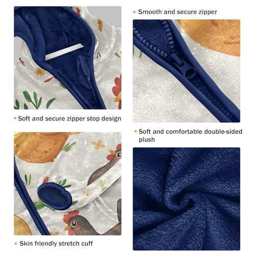 Cute Cartoon Chicken and Hen Girls Fleece Jacket Girls Fall Jacket Girls Zip Up Hoodie Girls Sherpa Jacket 2-10T3