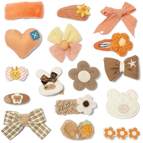 Image of Hair Clips for Girls 16 Pcs No Slip Assorted Barrettes for Kids Bows Orange Brown Cute Hair Accessories for Little Girls Teens Toddlers Child Kids Gifts