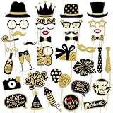 35PCS Silvester Deko 2026 Happy New Year Fotopropen Party Accessoires Lustige Foto Requisiten für Silvesterfeier & Neujahrsparty