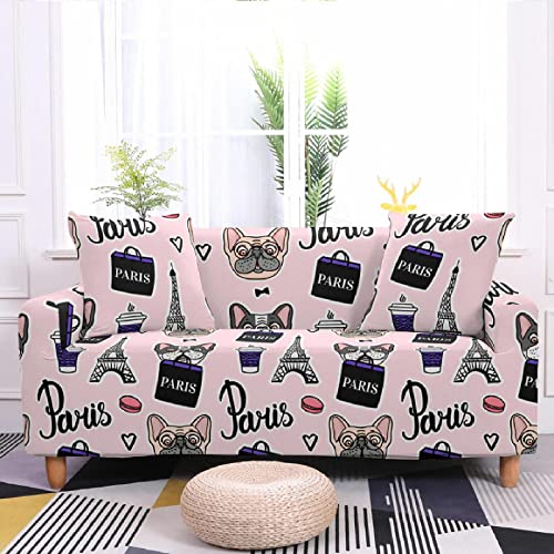 Housse Canape Tour Paris Rose Housse clic clac Polyester Spandex Housse Canape Dangle Antidérapante Housse De Canape pour Élastique Universel Housse De Canapé d'angle 2 Places