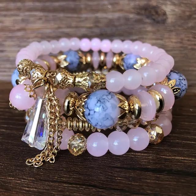 Image of ROYAL NEEDS Fashionable Beaded Multilayer Bracelets for girls and women's. Multicolor flexible crystal Bohemian Stackable Bracelets for women's