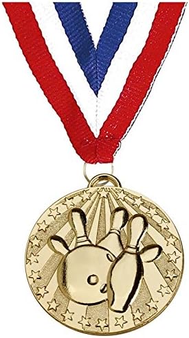 50 mm Ten Pin Bowling Medal with ribbon, free engraving up to 30 letters AM1140R.01