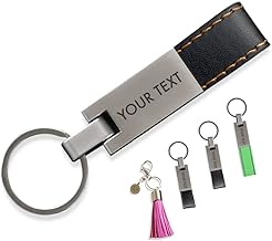 Jolis Papiers Porte clé Personnalisé avec votre Texte gravé, porte-clés en Similicuir avec Plaque métal, Gravure texte, Idée Cadeau Personnalisé pour Hommes et Femmes …