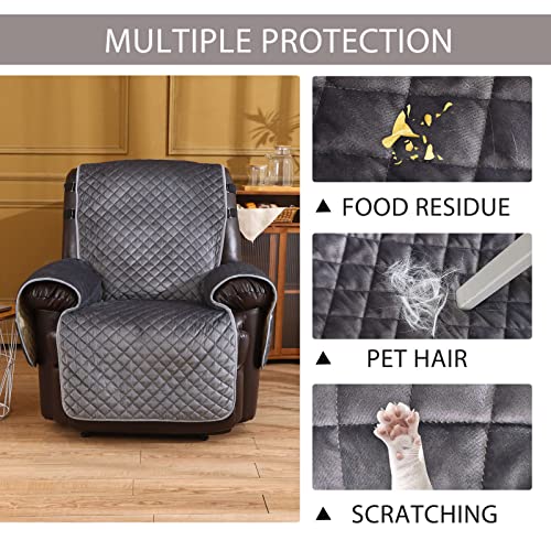 Image of Velvet Recliner Covers Non Slip Waterproof Large Recliner Chair Covers for Leather Chairs Reversible Recliner Sofa Cover for Living Room Recliner Furniture Protectors Covers for Dog Pets 28 inch