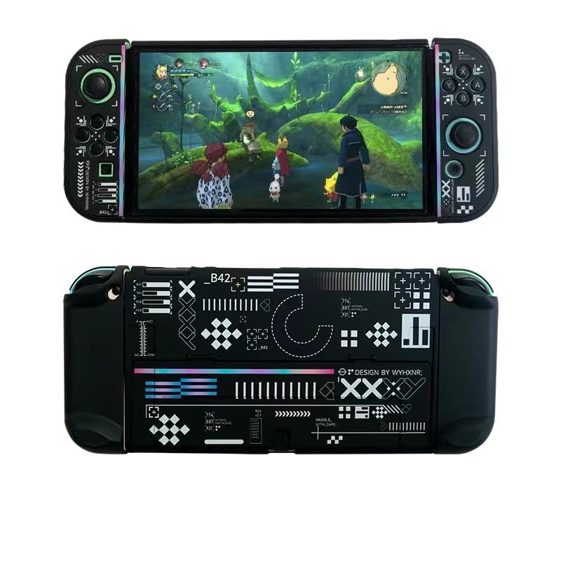 Vista 9 de ECHZOVE Protective Case Compatible with Nintendo Switch OLED,Switch OLED Hard Black Cover Case with Thumb Grip Caps and Screen Protector - Black