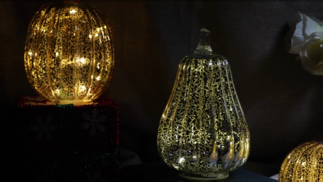 Image of Mercury Glass Pumpkin Light with Timer for Halloween Pumpkin Decorations Fall and Thanksgiving Decor, Sliver,7.5 inches