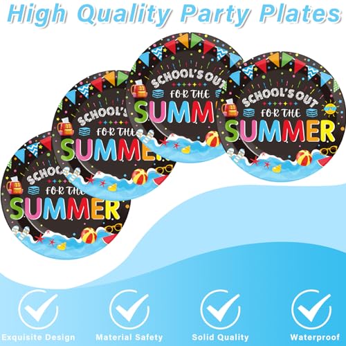 School's Out for The Summer Tableware Set for Kids Class End of School Year Theme Plates Supplies School's Out Plates Napkins Tablecloths Serves 24 Guests Graduation Preschool Party Decorations Favors by CHUNNIN - Used condition - Image 3