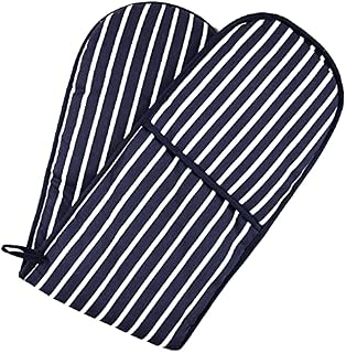 Signaira Oven Gloves Double Heat Resistant - Oven Mitts for Baking and Holding Pots - BBQ Cooking Gloves - Butchers Stripe Double Oven Gloves - Heat Resistant Gloves - Oven Mitt Heat resistant (Blue)