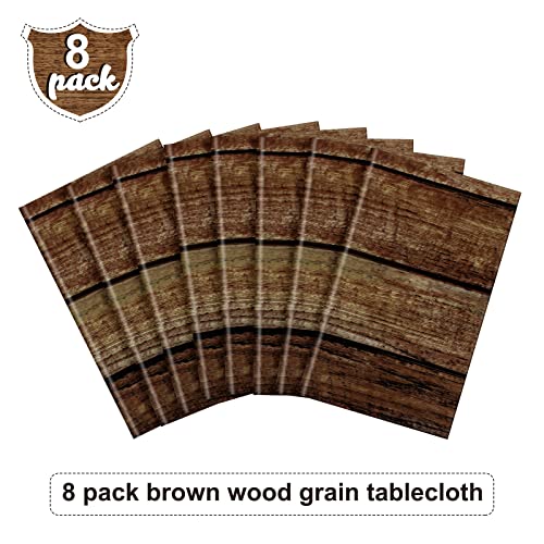 Image of Irenare 8 Pcs Brown Wood Grain Tablecloths Rustic Plastic Table Covers for Rectangle Table, Vintage Farmhouse Tablecloth Decorations for Western Barn Birthday Wedding (54 x 108 Inches)