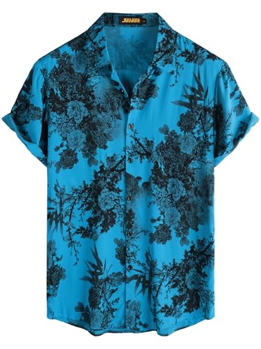 Image of JOTOOK Mens Hawaiian Shirt Short Sleeve Button Down Tropical Shirts Casual Floral Summer Beach Shirt