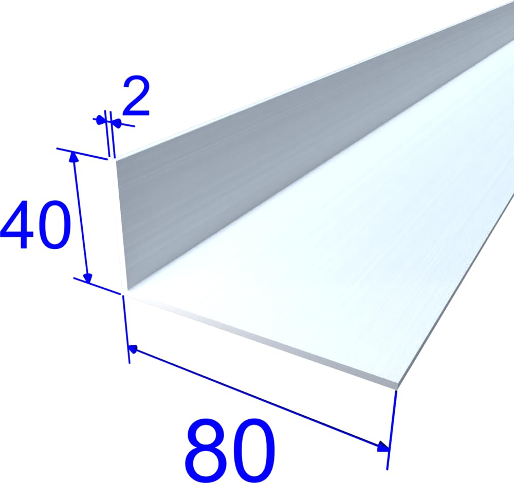 FaiX3.it - Perfil angular en L 80x40x2 mm de aluminio, anodizado plata, longitud 1000 mm
