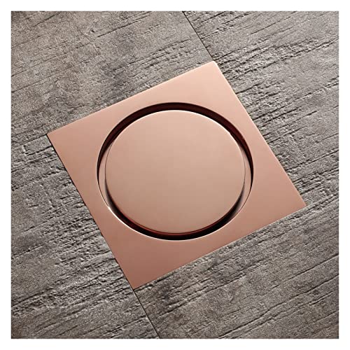 TIYGHI Desagüe del Suelo Drenaje de Piso latón Rosa Oro Cuadrado 10x10 cm baño Ducha residuos Rejillas coladoras balcón desagües Agua (Color : Rose Gold)