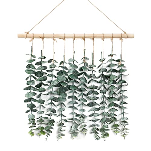 Image of Alynsehom Artificial Eucalyptus Wall Hanging Decor Greenery Boho Chic Home Decorations Farmhouse Rustic Plants with Wooden Stick for Bedroom Living Room Apartment Ornament Gift (Green-1)