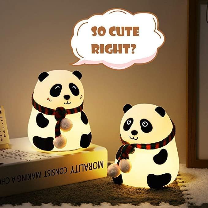 Image of Desidiya Panda Touch Silicone Lamp Rechargeable Multicolor Night Light for Kids, Girls & Boys | Cute Close-Eye Panda Design | Bedside Room Decor