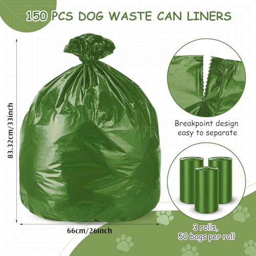 Image of 150 Pcs Dog Waste Poop Bags Dog Large Leak Proof Bags 26 inchx 33 inch Pet Waste Station Can Liners Heavy Duty Pet Trash Bin Liner for Walking Poop Station Dispensers, 3 Rolls of 50(Green)