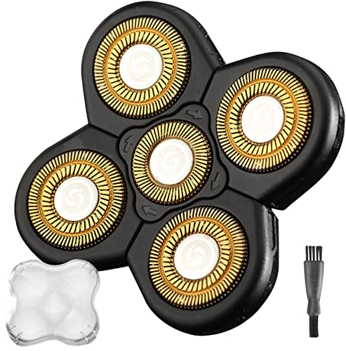 Image of Electric Shaver Replacement Head 5 Blades Replacement Shaver Head Blade 5 Heads Beard Electric Razor Shaver Head (Gold)