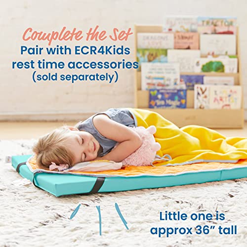 Image of ECR4Kids SoftZone Rainbow Rest Time Mat with Name Tag, Sleeping Pad, Seafoam, 5-Piece
