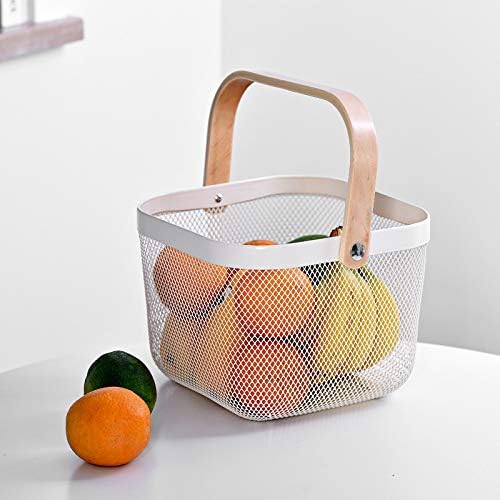 Mesh Storage Basket - Metal Wire Fruit & Vegetable Basket for Kitchen Countertop, Bathroom & Home - Multifunctional Storage Basket (White)