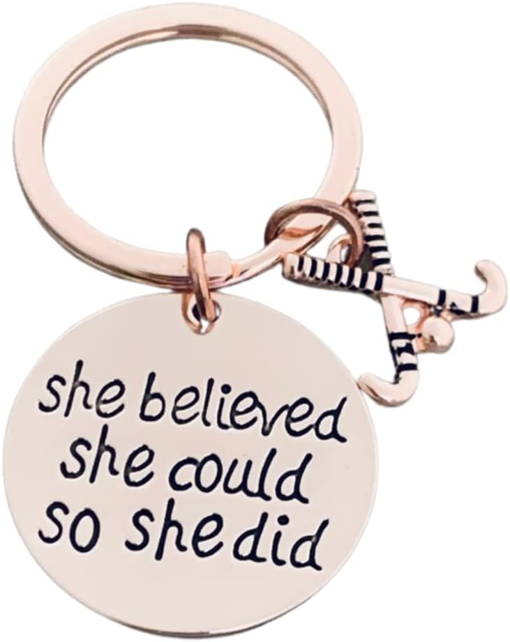 Field Hockey Keychain, Inspirational Rose Gold She Believed She Could So She Did Keychain, Girls Field Hockey Jewelry, Field Hockey Gifts for Field Hockey Players