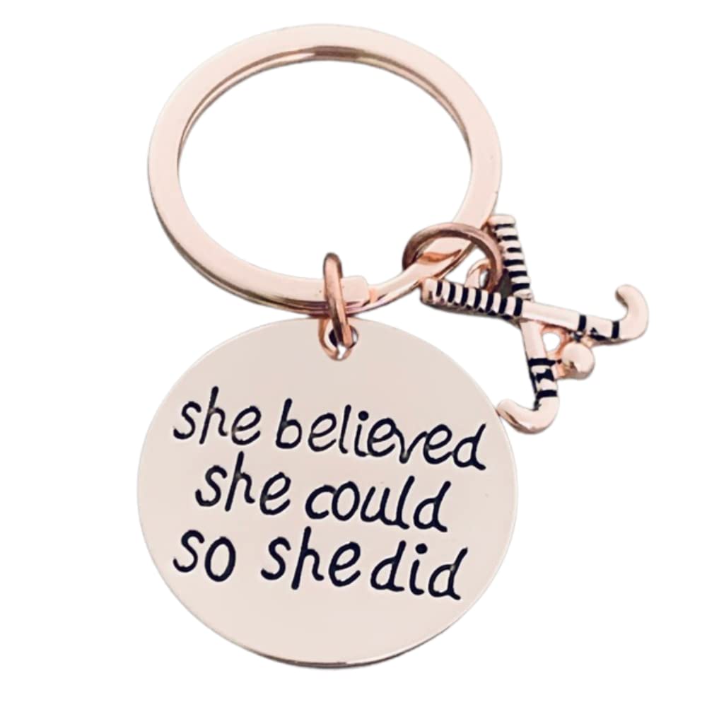 Sportybella Field Hockey Keychain, Inspirational Rose Gold She Believed She Could So She Did Keychain, Girls Field Hockey Jewelry, Field Hockey Gifts for Field Hockey Players