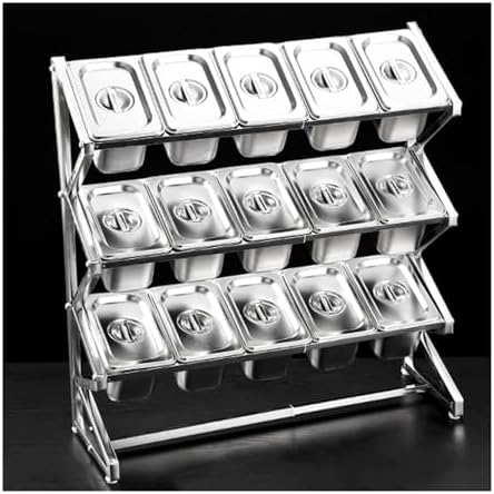 Expandable Spice Rack Organizer Shelf, Salad Jam Ingredients Fruits Countertop Food Dispenser, Stainless Steel Commercial Condiment Racks, Kitchen Buffet Seasoning Container(15 Grids-c)
