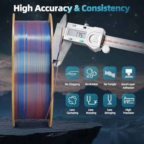 Image of Silk Tricolor PLA Filament 1.75mm, 3D Printer 3-in-1 Multicolor PLA Filament, Dimensional Accuracy + /-0.02mm 1KG Spool (2.2 lbs), Shiny Silk Texture, Triple Color Silk PLA Filament (Blue Green Orange)