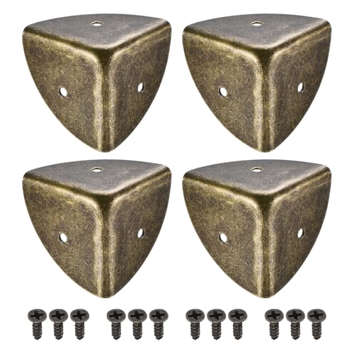 Image of uxcell 40x40x40mm Metal Box Corner Protectors Edge Guard Bronze Tone 4pcs for Table Corners and Desk Corners