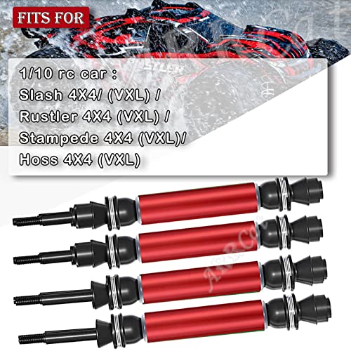 Drive Shaft Cvd Upgrades Part For 1/10 Slash 4X4 Vxl Platinum Ultimate,Rustler Vxl 4X4,Stampede Vxl 4X4,Hoss Vxl,Arrcat 4Pcs Front & Rear Rc Hop-Ups Parts With Wrench,Red(More Power) #TOP1