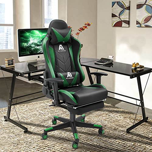 Image of Gaming Chair High Back Ergonomic Computer Racing Chair Adjustable Office Chair with Footrest, Lumbar Support Swivel Chair - Upgraded Version Blackgreen