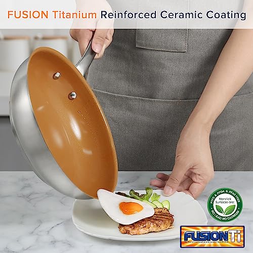 Duxtop 17Pc Professional Stainless Steel Induction Cookware Set, Stainless Steel Ceramic Nonstick Pan Set, Impact-Bonded Technology, Fusion Titanium Reinforced Ceramic Coating, Copper #TOP2