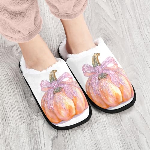Halloween Pumpkin Purple Shiny Slippers For Women Men Soft Memory Foam Non-Slip Hallowmas Winter Indoor House Shoes Travel Slipper4