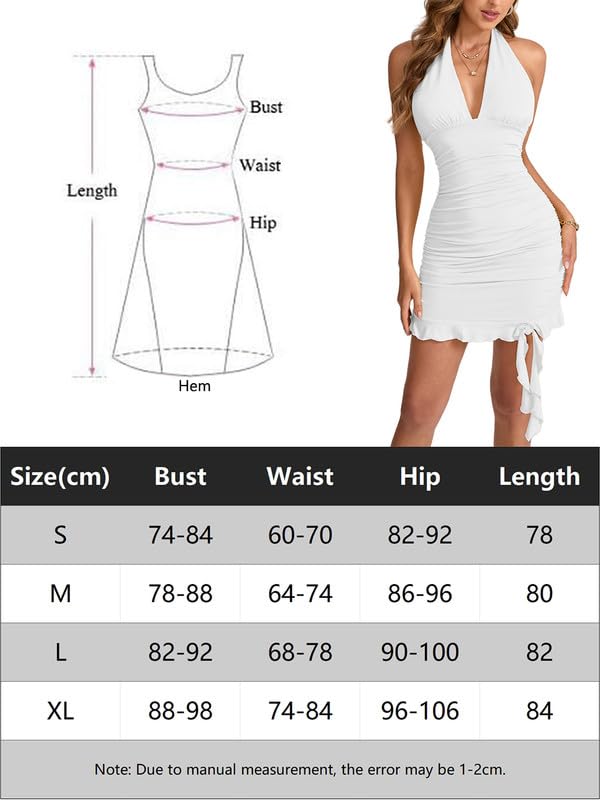 Vestito Donna Elegante Halter Abito con Scollo a V Profondo Senza Maniche Tubino Corto Sexy Aderente Vestiti con Increspato Mini Abiti da Sera Estivi Vestito Spalle Scoperte per Feste Club