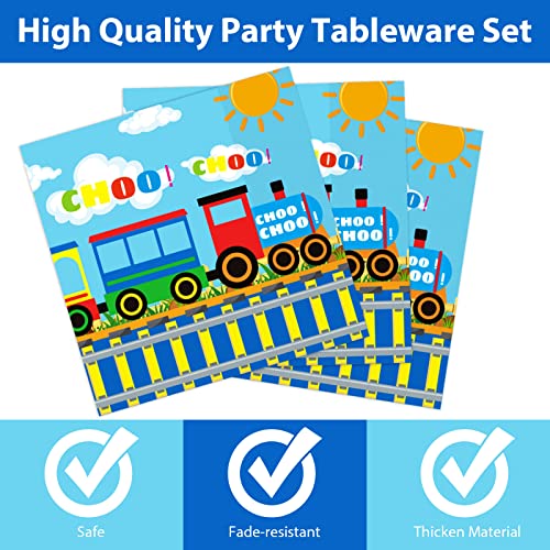 Image of gisgfim 96 Pcs Train Plates and Napkins Party Supplies Train Birthday Party Tableware Set Train Theme Party Decorations Favors for Birthday Baby Shower Serves 24 Guests