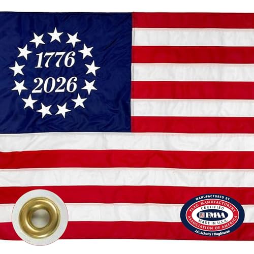 FlagSource Betsy Ross 250th Anniversary Flag Made in USA - 1776 2026 Commemorative 13 Star American Flag for Indoor and Outdoor Use Embroidered Field & Sewn Stripes Historic & Fade Resistant 3x5 ft