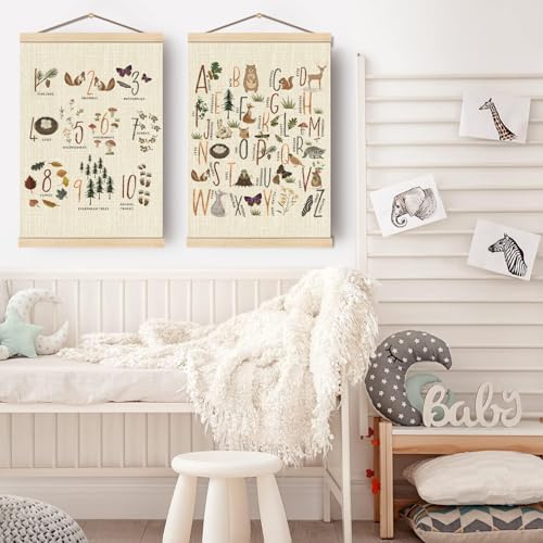 Image of Boat Wades Alphabet Numbers Nursery Wooden Poster Hangers Set of 2, ABC 123 Forest Animal Educational Poster Hanger Frame Decor for Nursery Kids Room Playroom Classroom Homeschool, 16X24Inch