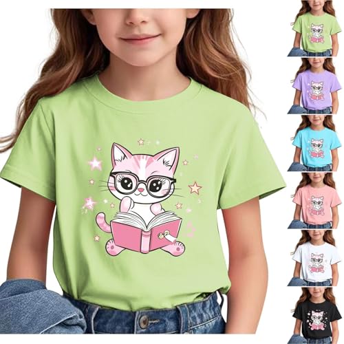 Girls Cute Cat Graphic Tee Shirts Boys Back of School Loose Crewneck Short Sleeve Casual Summer Top for Kids 3-15 Years2