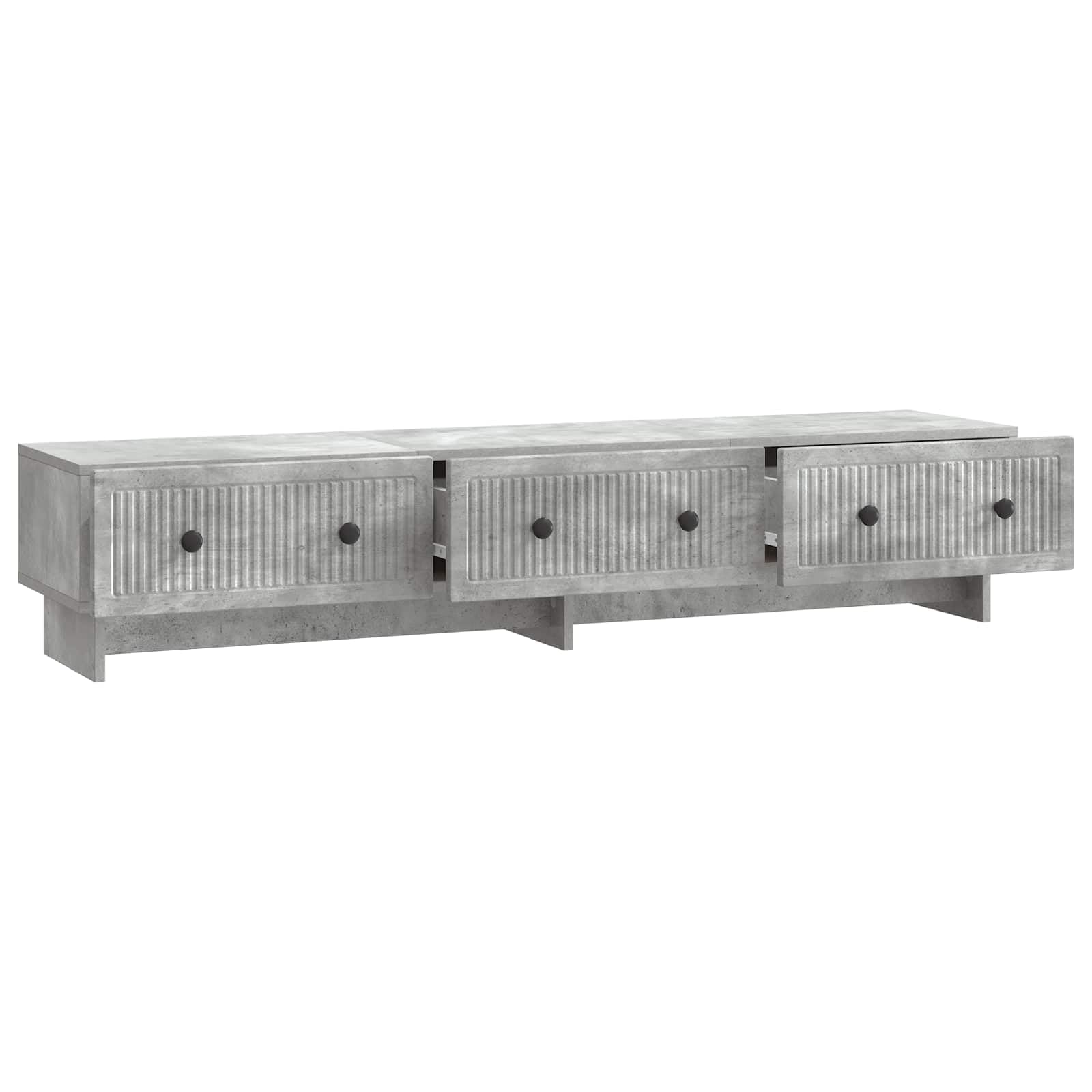 Szafka pod telewizor, betonowa, szara, 147 x 34,5 x 30 cm, materiał drewnopochodny, meble telewizyjne, konsola telewizyjna z 3 szufladami, zarządzanie kablami, miejsce do przechowywania