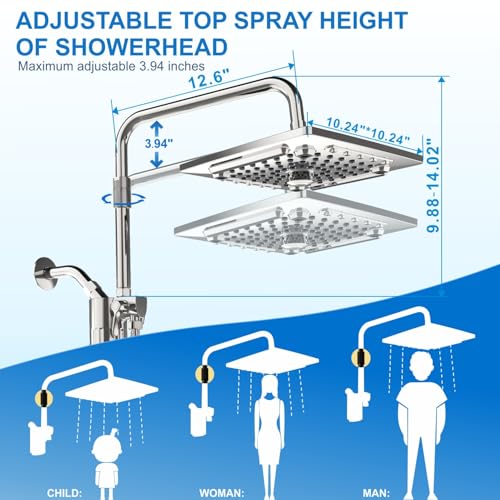 Image of ELLO&ALLO Filtered Rain Shower Head with Handheld Spray, Rainfall Shower Head Combo with 59 inch Hose, Dual Showerhead Set with Adjustable Shower Extension Arm, Chrome
