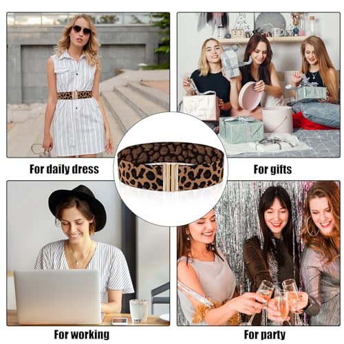 Women Stretch Waist Belts, Skinny Elastic Wide Waistband Leopard Print Retro Dress Tuck Belt, Unique Buckle 5
