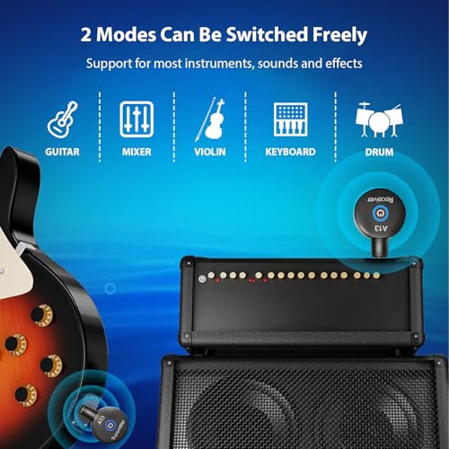 Sistema inalámbrico de guitarra 2.4G recargable, transmisor y receptor portátil, con conmutación de modo dual, plug and play, para guitarra eléctrica/acústica, bajo y violines miniatura 2