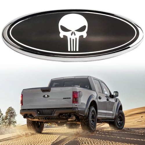 Image of Front Grille Rear Tailgate Skull Emblem - 7 inch Black Oval Badge Name Plate for 04-10 Explorer 03-06 Expedition 07-14 Edge 07-12 Fusion 08-15 Escape 99-04 F150 F250 F350