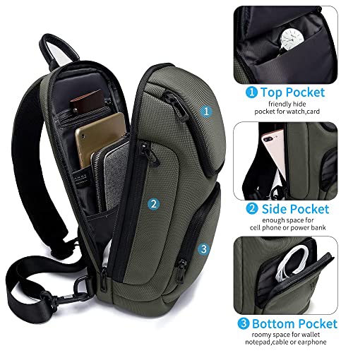 Image of BANGE Sling Bag for Men,Shoulder bags Crossbody Sling Backpack for Men and Women, Green, Durable