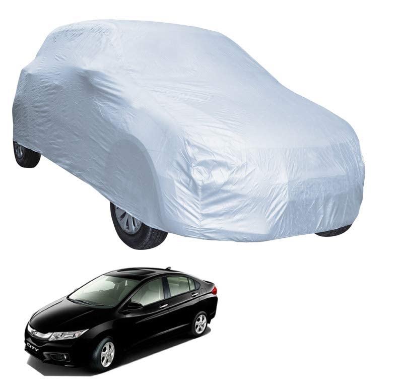 Image of Auto Hub Car Cover Compatible with City I-VTEC with Mirror Pocket, Water Resistant, Triple Stitched, City I-VTEC Car Cover- Plain Silver