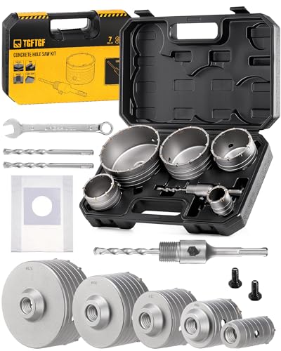 TGFTGF Professional 15PCS Concrete Hole Saw Kit 40/65/80/100/125mm Alloy Steel Masonry Hole Saw Set with 110mm SDS Plus Bit Shank Connecting Rod for Concrete Brick Cement Stone Wall Drilling