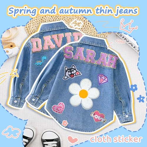 Personalized Girls Denim Jacket with Names, Custom Long Sleeve Jean Jacket for Boy 1-10 Year Old Boy Clothes Gifts, Spring&Fall Jackets Outerwear for Toddler Kids4